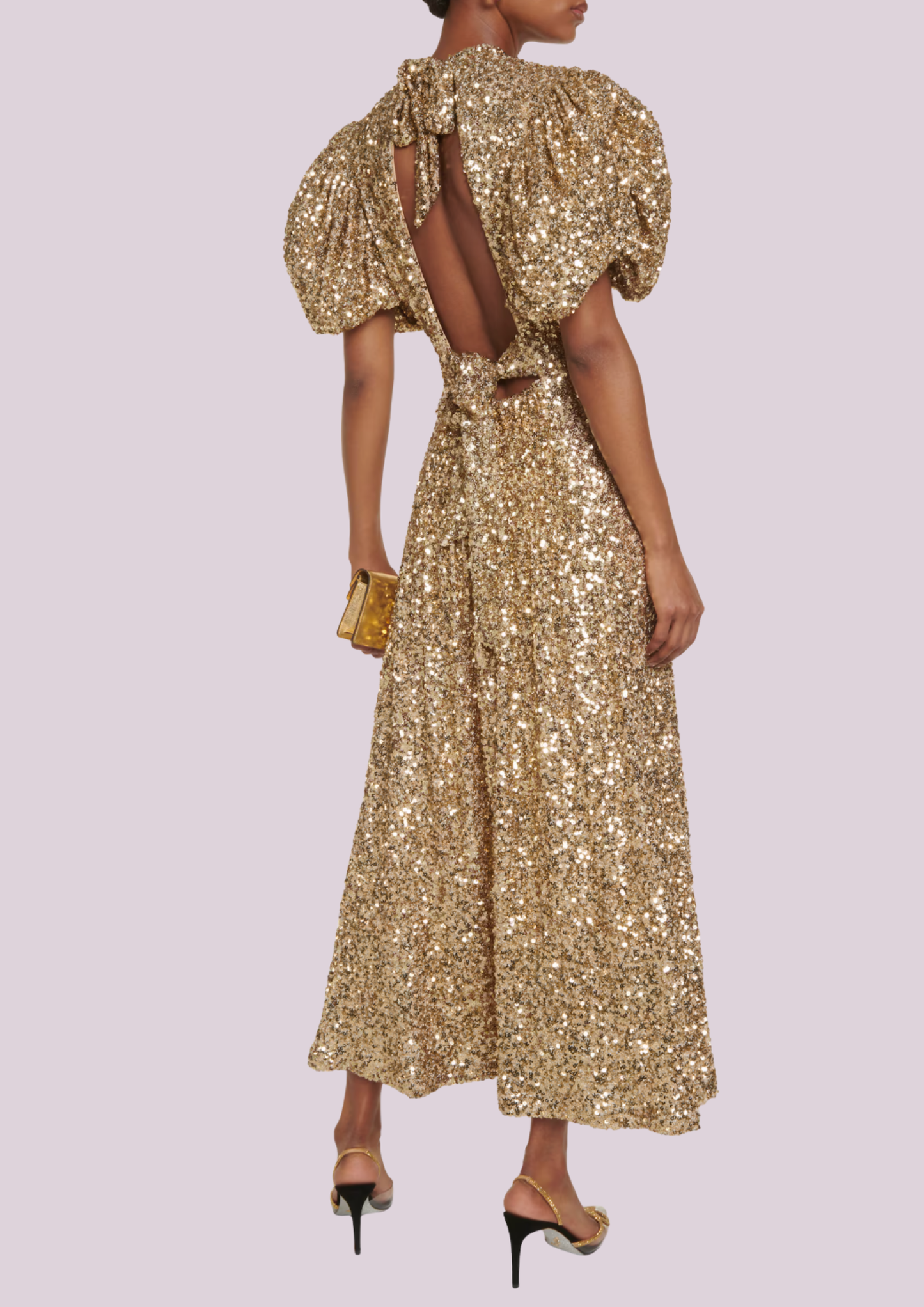 The Sequin Puff Sleeve Dress in Gold