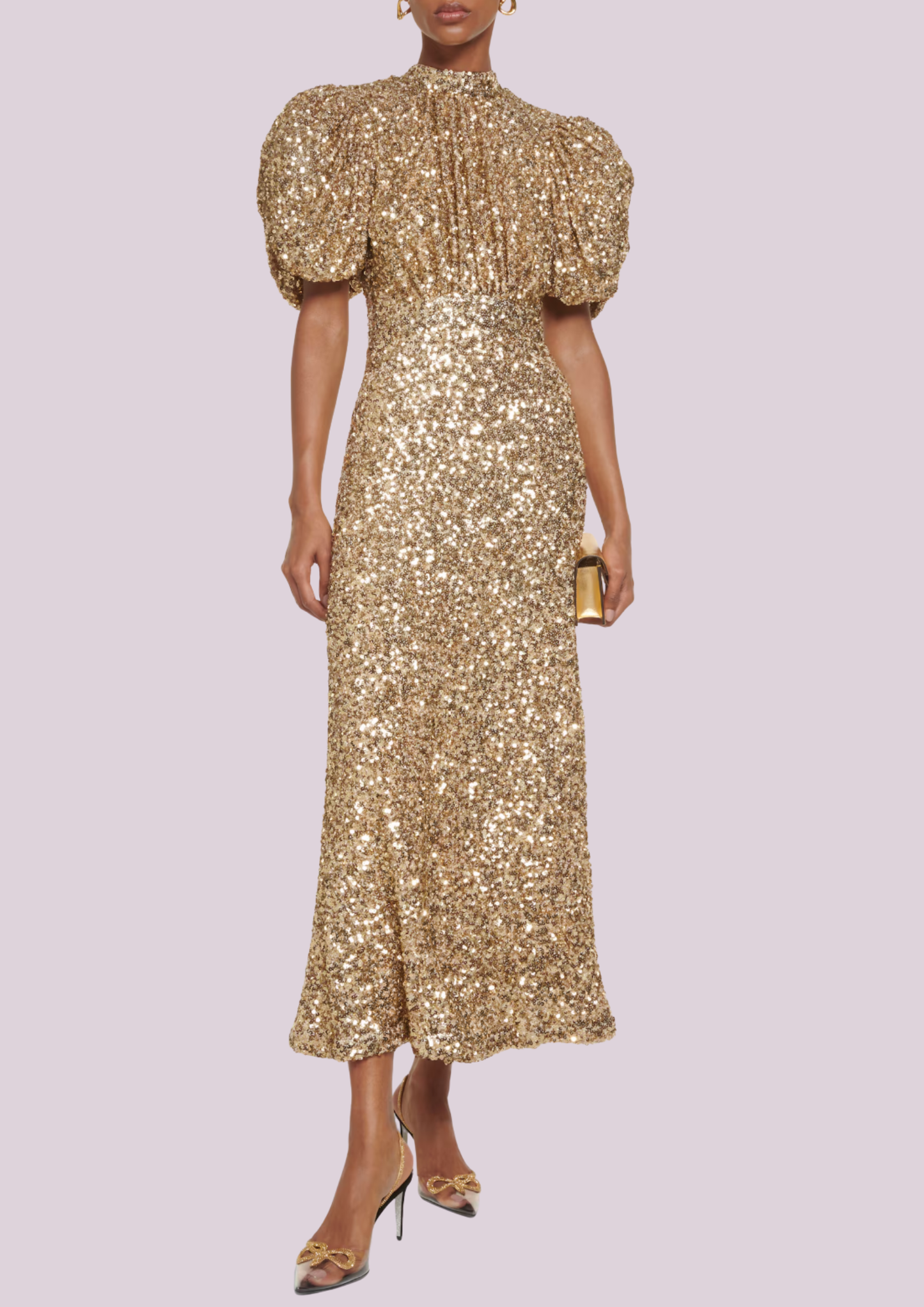 The Sequin Puff Sleeve Dress in Gold